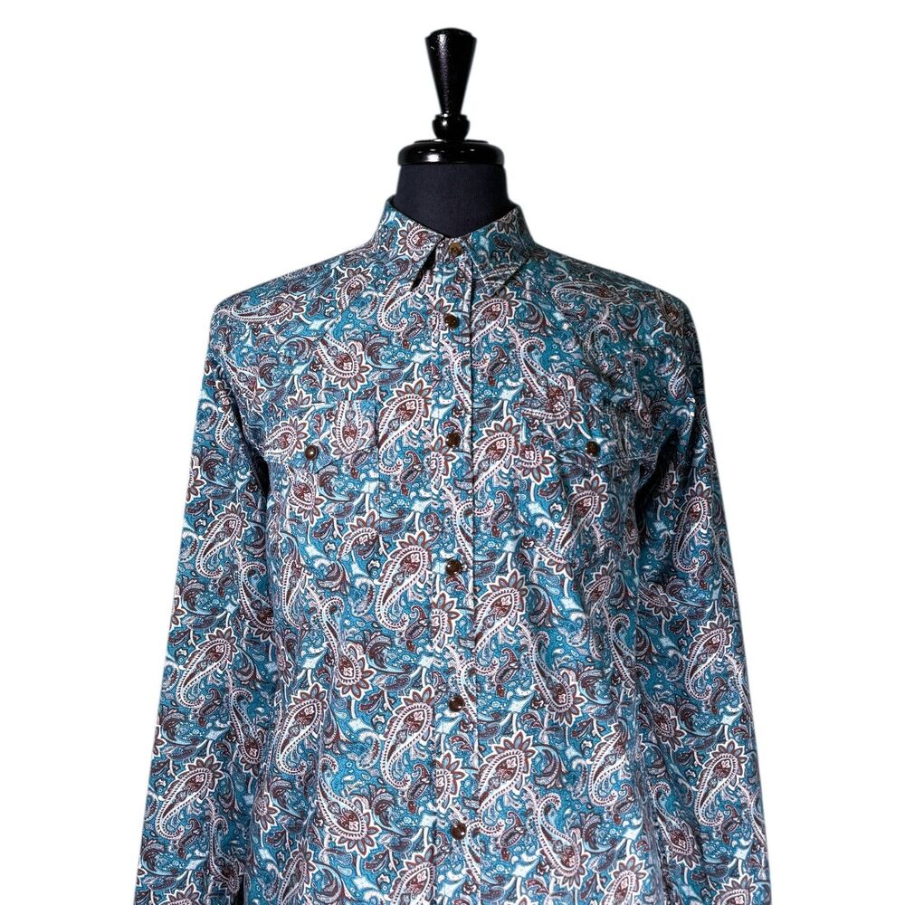 Cody James Mens Large Western Cowboy Snap Button Shirt Turquoise Orange Paisley - Picture 4 of 8